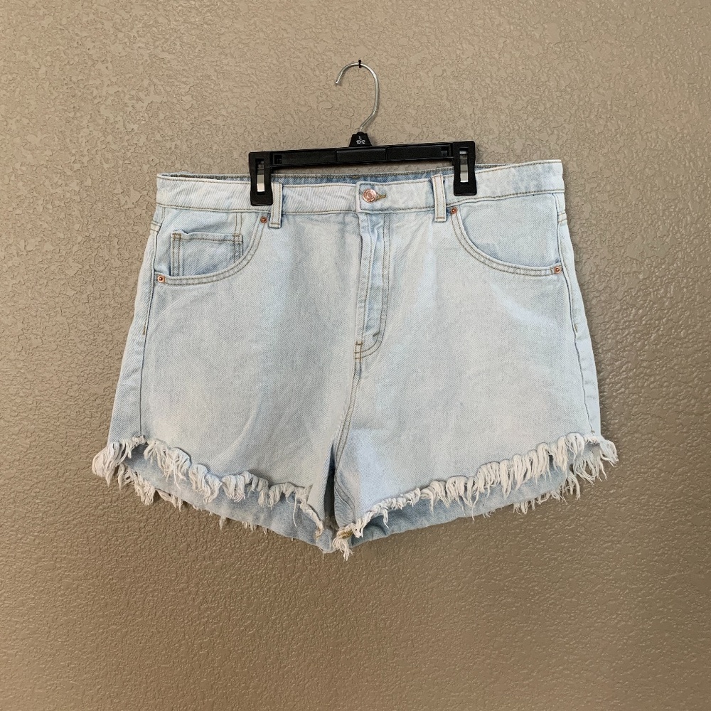 Light Wash Distressed High Rise Jean Denim Shorts